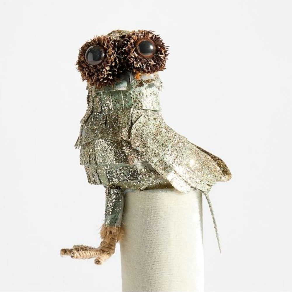14 Pottery Barn hand crafted Gold Glitter OWL wine topper (lot of 14) NEW.